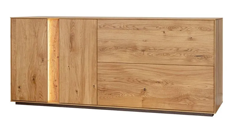 Cassettiera Sienne 06 | 79 x 185 x 43,5 cm | LED integrato | Apertura push | Rovere massiccio oliato | 2 ante a battente | 6 vani