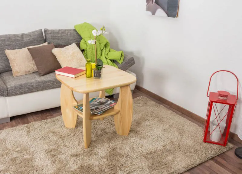 Tavolino in pino massello naturale 005 | Design moderno | 60 x 65 x 65 cm | Colore naturale