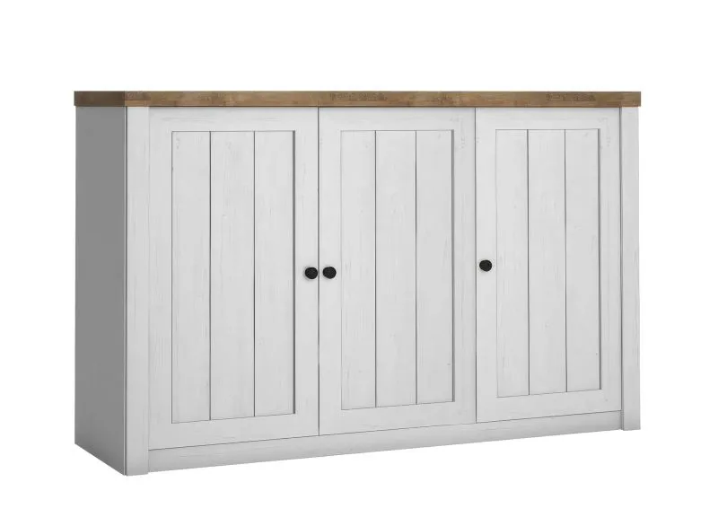 Madia Segnas 04 | Pino bianco e rovere marrone | 88 x 130 x 43 cm | Stile country, 3 ante, 3 cassetti
