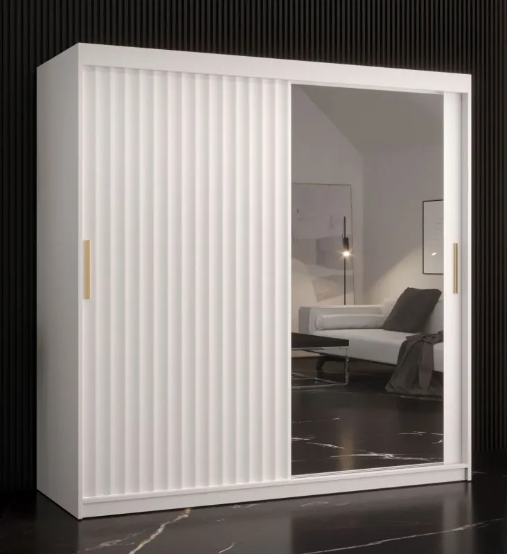 Armadio Balmenhorn 85 bianco opaco | 200 x 180 x 62 cm | Anta a specchio | 2 ante scorrevoli
