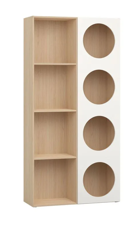 Libreria moderna Aenna 46 | Bianco e rovere | 202,5 x 100,5 x 35 cm | Otto ripiani | Piedini regolabili