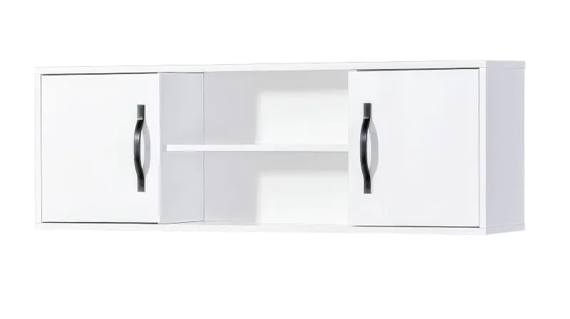 Armadio pensile a 4 scomparti | Maniglie in metallo | 120 x 25 x 40 cm | Colore: bianco / nero | 2 ante | 1 ripiano in legno | Nalut 06