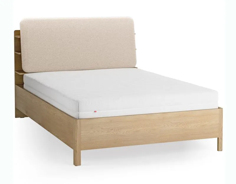 Letto una piazza e mezzo "Olimar" 24, color rovere/beige, incl. rete a doghe, testiera imbottita, 4 ripiani aperti, contenitore dietro lo schienale, 140 x 200 cm