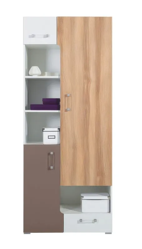 Armadio cameretta Lian 05 | Marrone chiaro, bianco, cappuccino | 195 x 80 x 40 cm | Design moderno