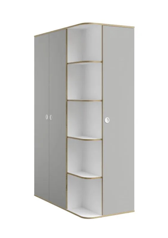 Armadio 3 ante battenti "Ithaka" 03 | Bianco e grigio | 11 scomparti | 1 barra appendiabiti | 196,5 x 120 x 60 cm
