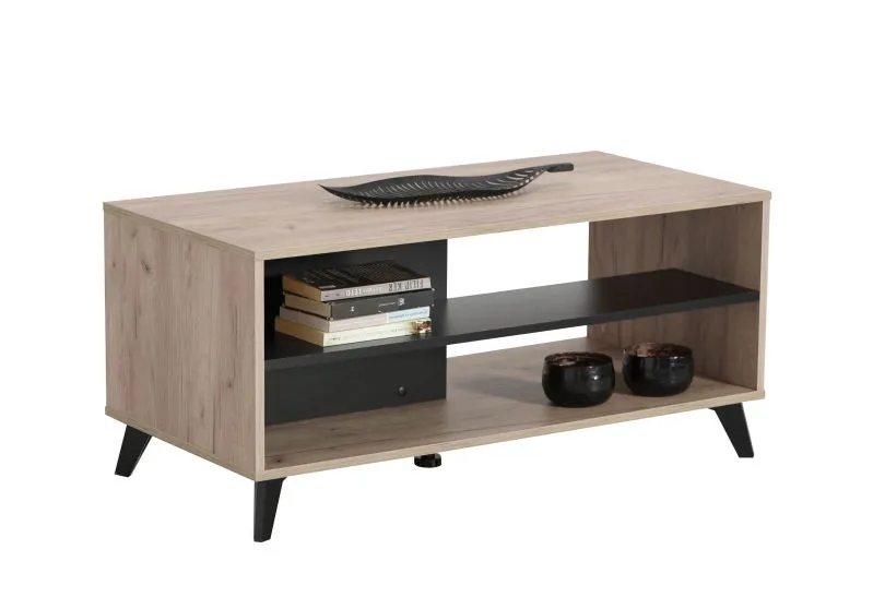Tavolino salotto Vracar 02 | Rovere grigio e nero | 1 ripiano | Bordi ABS | 47 x 102 x 50 cm