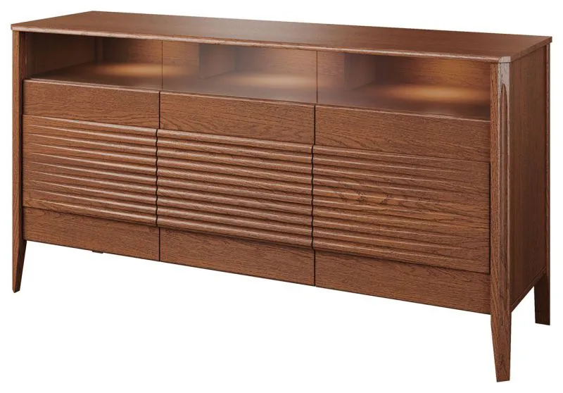 Cassettiera con LED Gorica 07 | Rovere rustico | 85 x 161 x 50 cm | Soft Close | Vetro bronzo | 3 ante, 9 vani