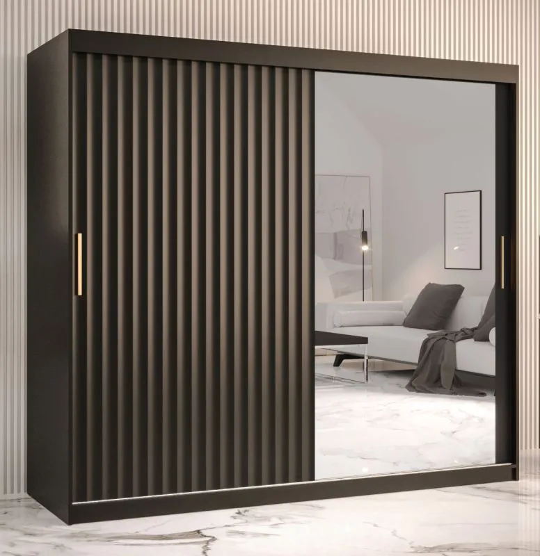 Armadio 10 scomparti Balmenhorn 92 nero opaco | 2 ante scorrevoli con specchio | 200x200x62 cm