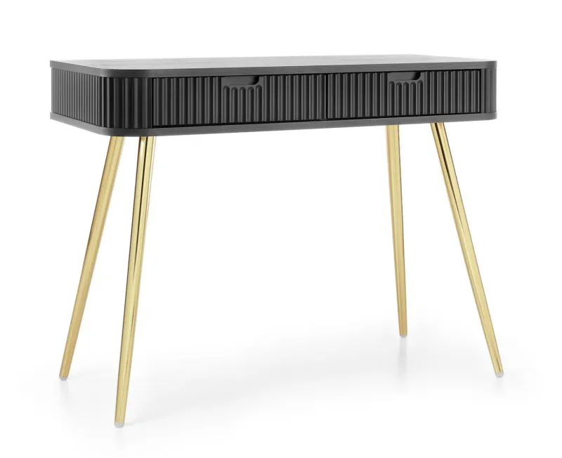 Comodino Makreb 24 nero | Gambe in metallo dorato | Frontali fresati | Soft close | 80 x 103 x 49 cm