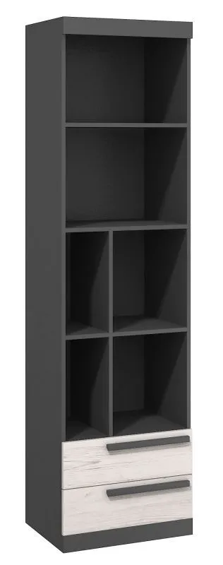 Libreria alta "Sidi" 05 | Grigio e Bianco Pino | 194 x 55 x 41 cm | 4 ripiani e 2 cassetti