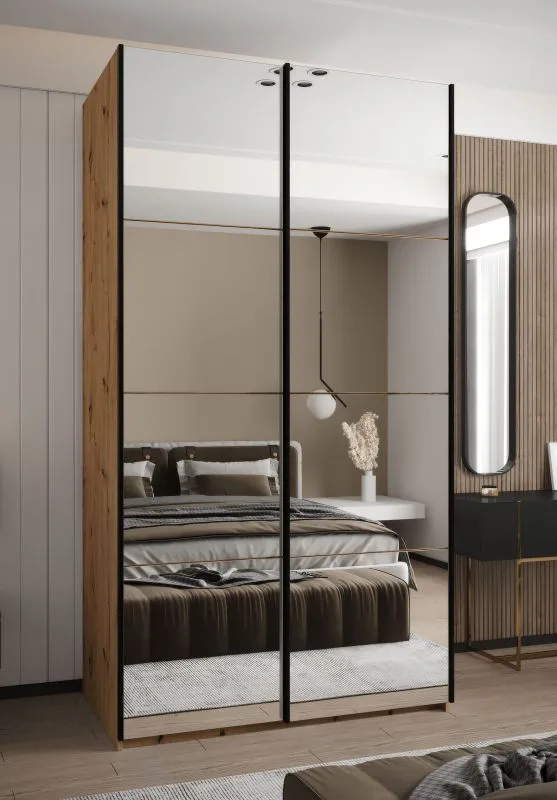 Armadio / Armadio con ante scorrevoli | 245,5 x 120 x 64 cm | 2 aste appendiabiti | 2 ante scorrevoli | 6 ripiani | Chiusura ammortizzata | Colore: rovere Artisan