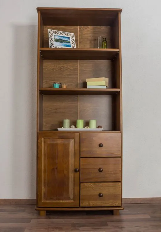 Libreria W002 in pino massiccio color rovere | 190 x 80 x 42 cm | Design moderno e ampio spazio