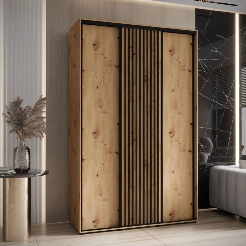 Armadio scorrevole Tharo rovere | 235,2 x 160 x 45 cm | Maniglie nere | Ampio spazio | Per zona giorno