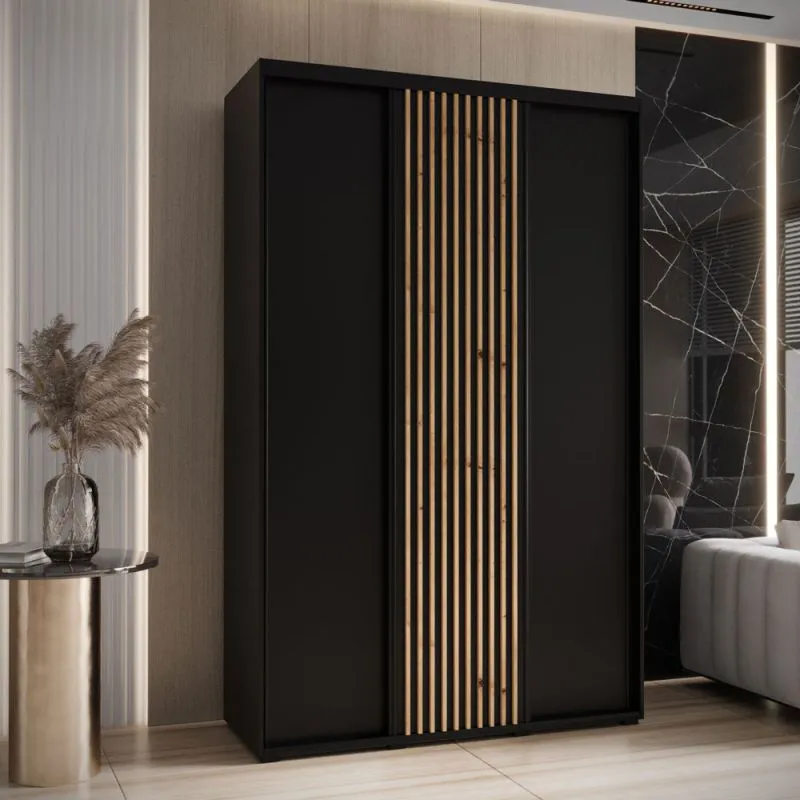 Armadio nero Tharo con ante scorrevoli | Salvaspazio | Robusto | 235,2 x 160 x 45 cm | Look moderno