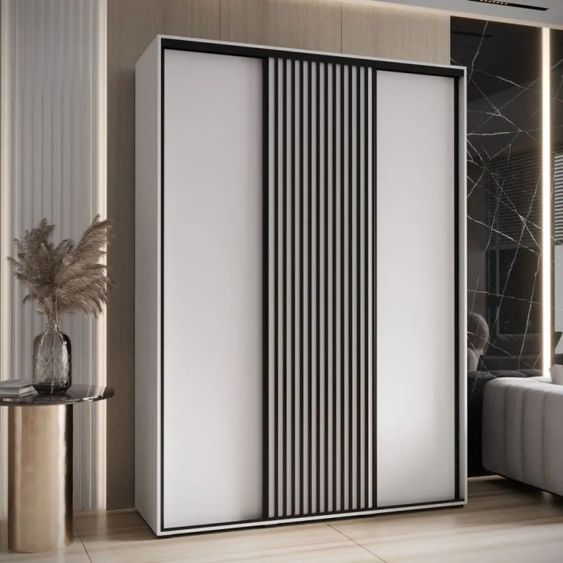 Armadio Tharo bianco ante scorrevoli | Maniglie nere | Salvaspazio | Ampio spazio | 235,2 x 180 x 45 cm