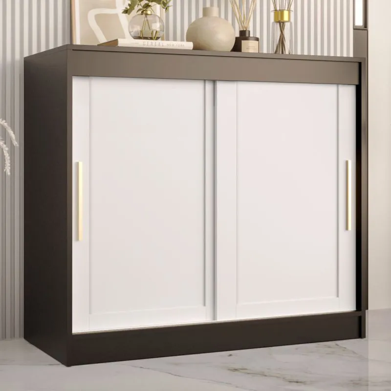 Cassettiera Liskamm 51 | 4 scomparti | Nero opaco/Bianco opaco | 100 x 100 x 45 cm | Ante scorrevoli