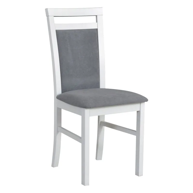 Sedia da pranzo imbottita Smilten | Legno di faggio bianco | Tessuto grigio | Altezza seduta 47 cm | Design classico