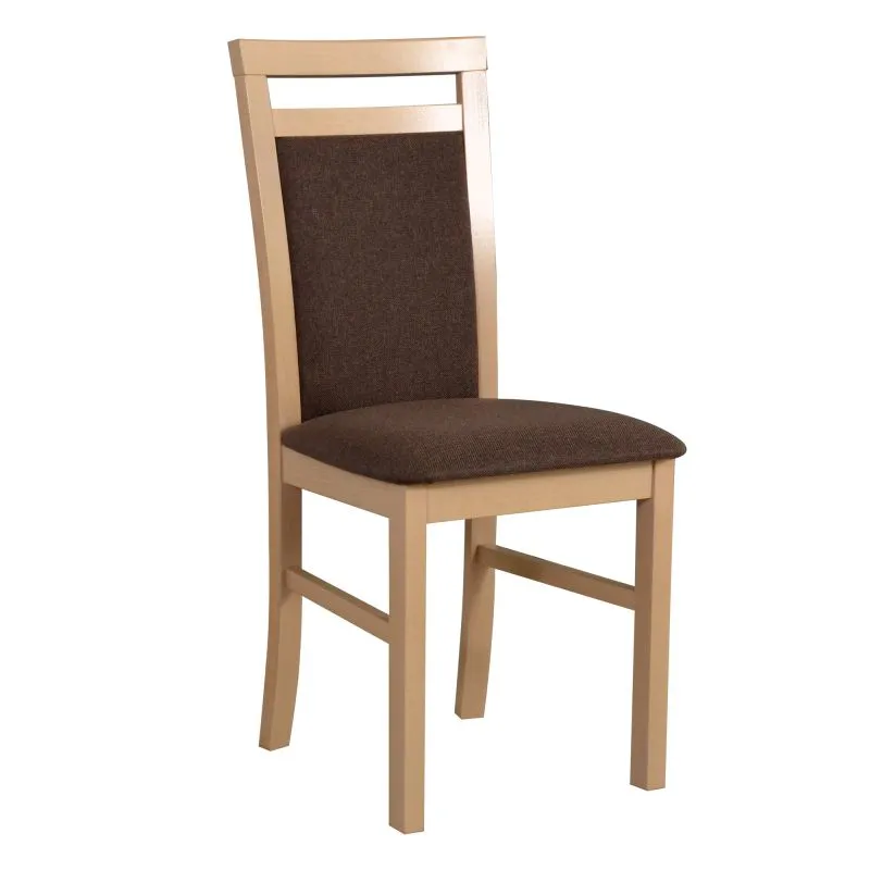 Sedia imbottita Smilten | Legno massiccio di faggio rovere Sonoma | Seduta 47 cm | Rivestimento tessuto marrone