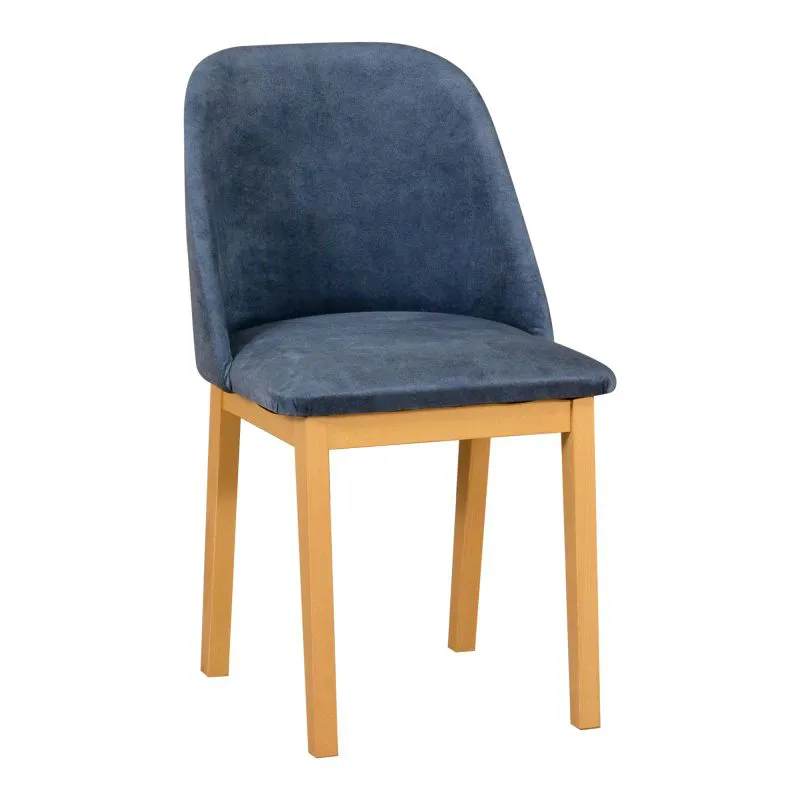 Sedia imbottita Dorpat | Faggio massiccio effetto rovere | Imbottitura schiuma T-25 | Rivestimento blu | Altezza seduta 47 cm
