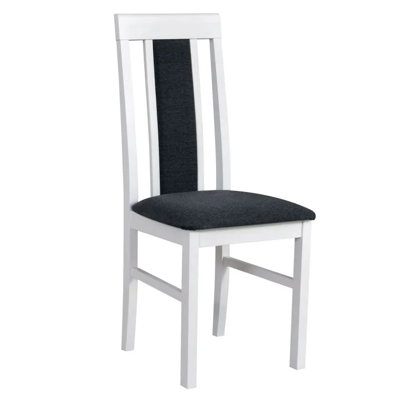 Sedia da pranzo imbottita Nasran | Tessuto grigio scuro | Legno di faggio bianco | Stile classico | Altezza seduta 47 cm