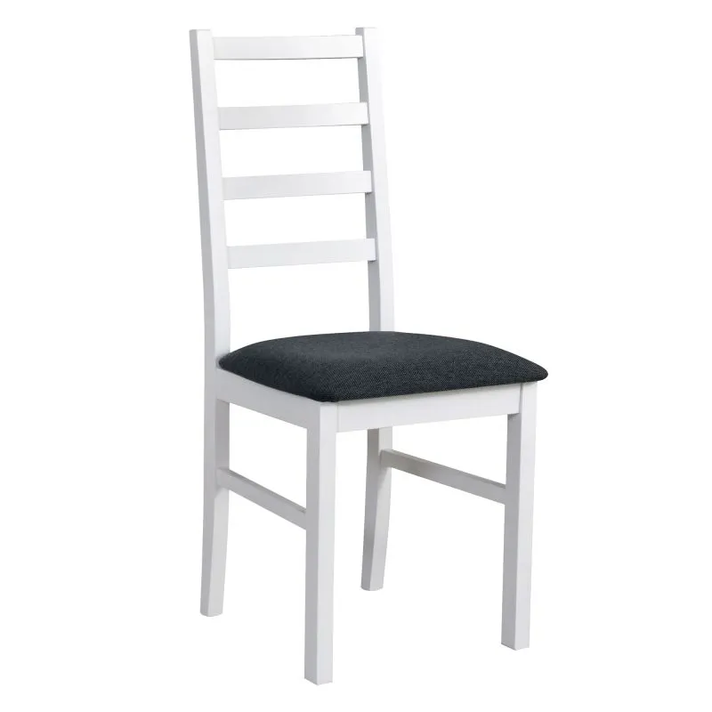 Sedia da pranzo bianca Koknese | Stile classico | Legno di faggio massiccio | Rivestimento grigio scuro | Altezza seduta 47 cm