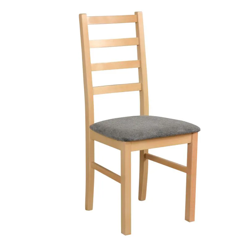 Sedia imbottita grigia con schiuma T-25, rivestimento PET e nylon, struttura in faggio effetto rovere Grandson, altezza seduta 47 cm