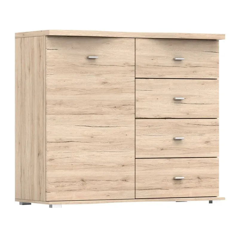 Cassettiera rovere San Remo | 1 anta | Maniglie argento | 101 x 120 x 49,5 cm