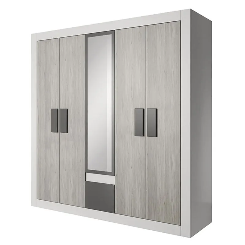 Armadio 4 ante battenti con specchio Jolais 02 | Grigio/bianco | 10 scomparti, 6 cassetti | 210 x 231 x 57 cm