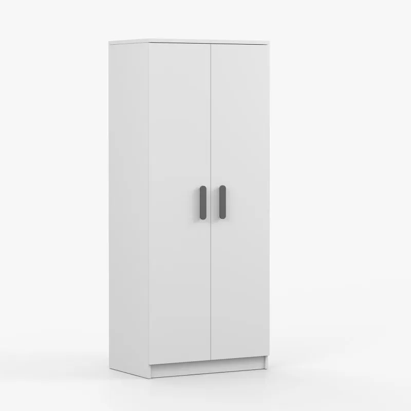 Armadio guardaroba Smolikas 72 bianco | 2 ante battenti | 5 ripiani | barra appendiabiti | maniglie grigio legno | 192 x 80 x 50 cm