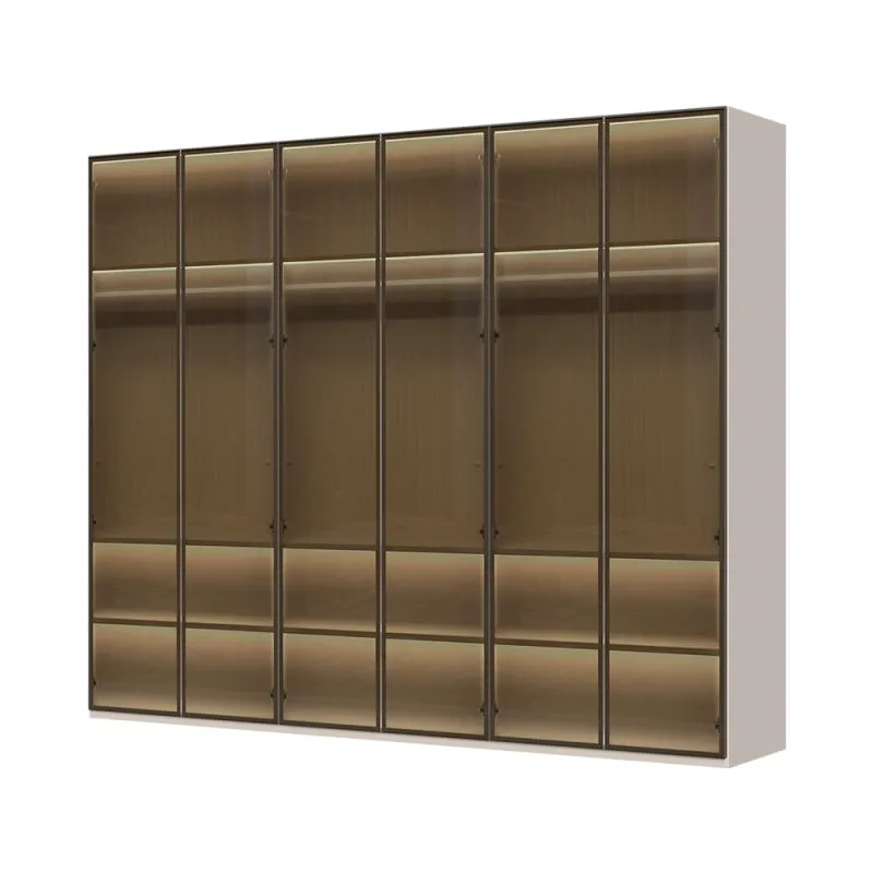 Armadio Neiafu 21 | Cashmere | 6 ante in vetro | Illuminazione interna | Soft-Close | 224 x 272 x 56 cm
