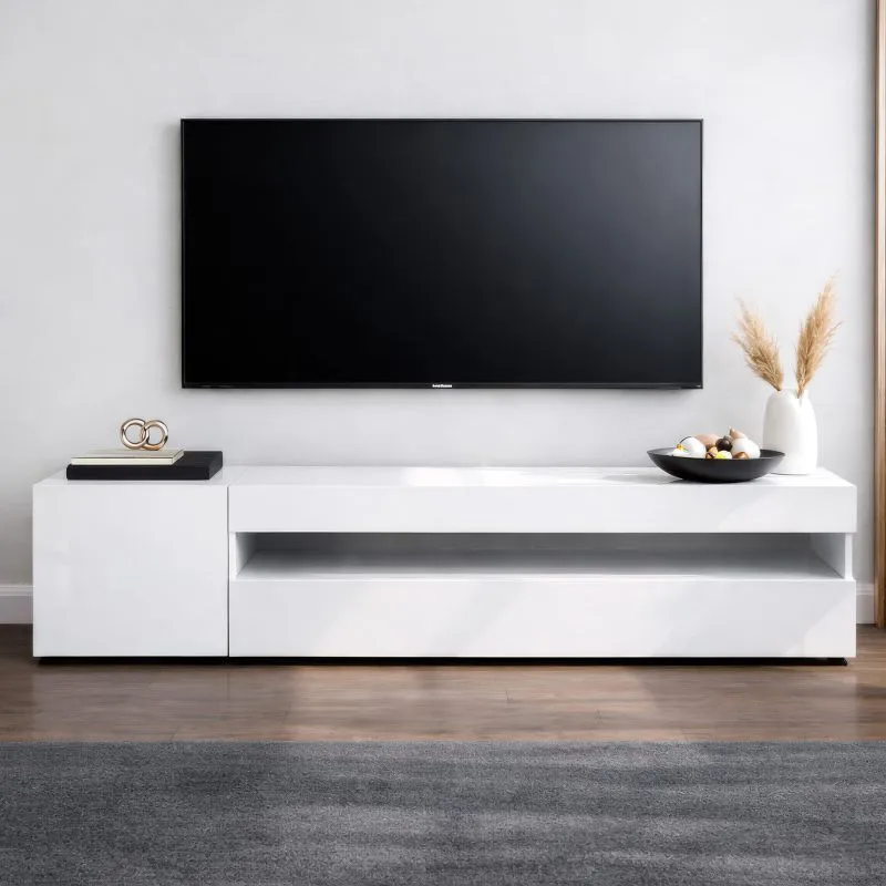 Mobile TV "Silvado" 1, bianco lucido, anta a ribalta, 155 x 40 x 45 cm
