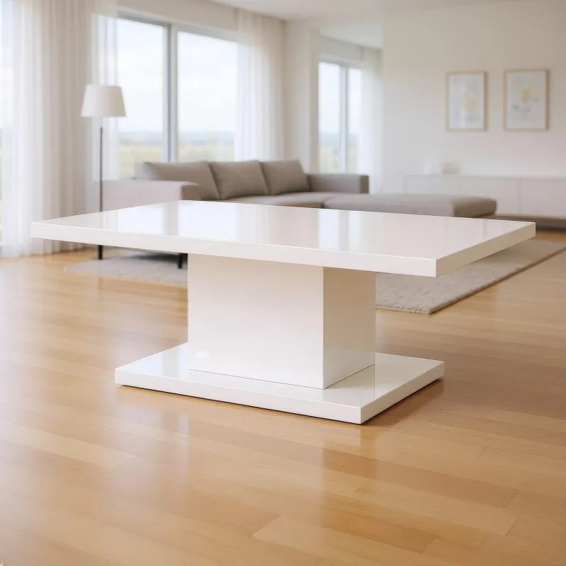 Tavolino "Statura", bianco lucido, spessore piano 32 mm, laccato con finitura UV, 100 x 60 x 50 cm