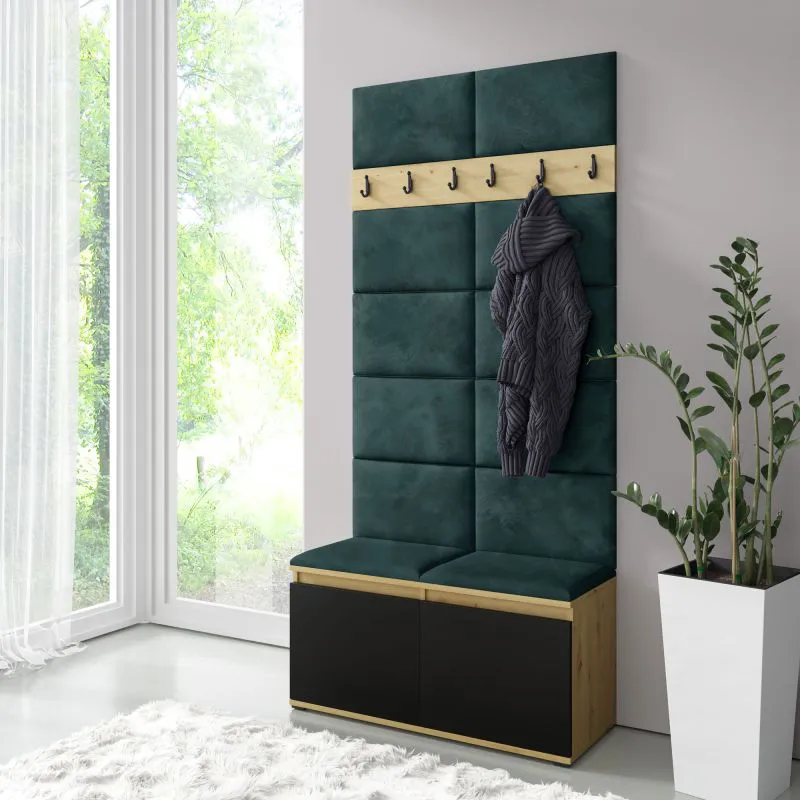 Armadio 01 con pannelli imbottiti | Artisan/nero/verde bottiglia | 215 x 100 x 40 cm | 8 paia scarpe | 6 ganci | 4 scomparti