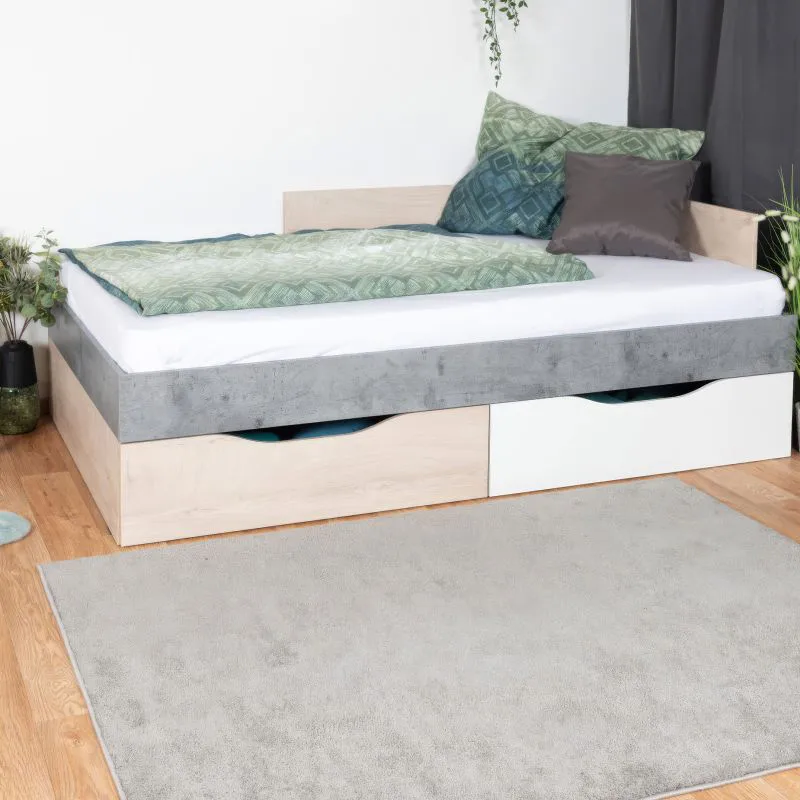 Letto singolo "Lede" 15 per cameretta | 90 x 200 cm | Grigio, rovere e bianco | Design moderno e funzionale