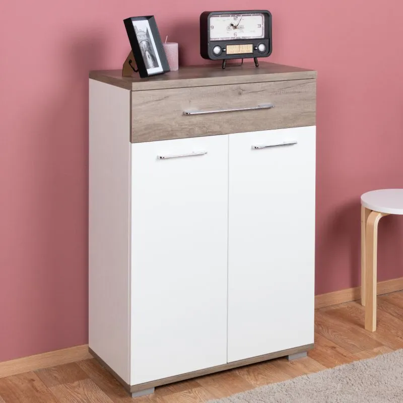 Mobile porta scarpe Sagone 02 | Marrone scuro rovere/Bianco | 98 x 68 x 35 cm | Design moderno e funzionale