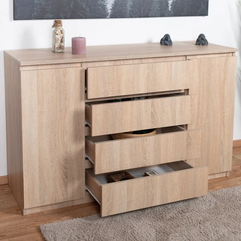 Cassettiera Olavarria 04 | Rovere Sonoma | 85 x 138 x 41 cm | Design moderno e ampio spazio