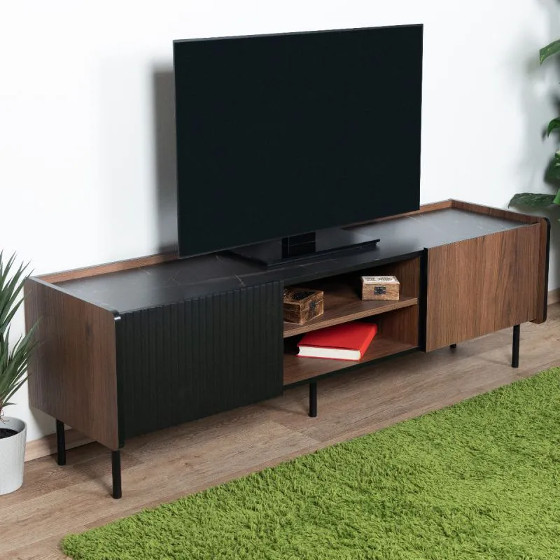 Mobile TV Mairenke 07 | Noce e Nero opaco | 47 x 150 x 40 cm | Design moderno