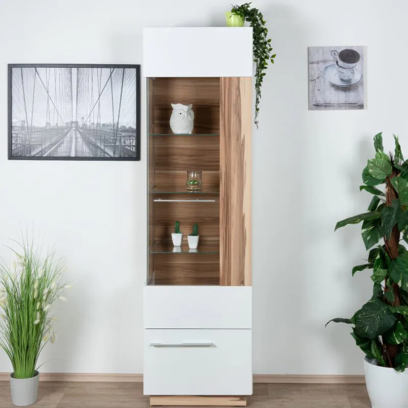 Vetrinetta "Tinlot" 02 | Cerniera destra | Bianco e noce | 193 x 55 x 40 cm | Design moderno