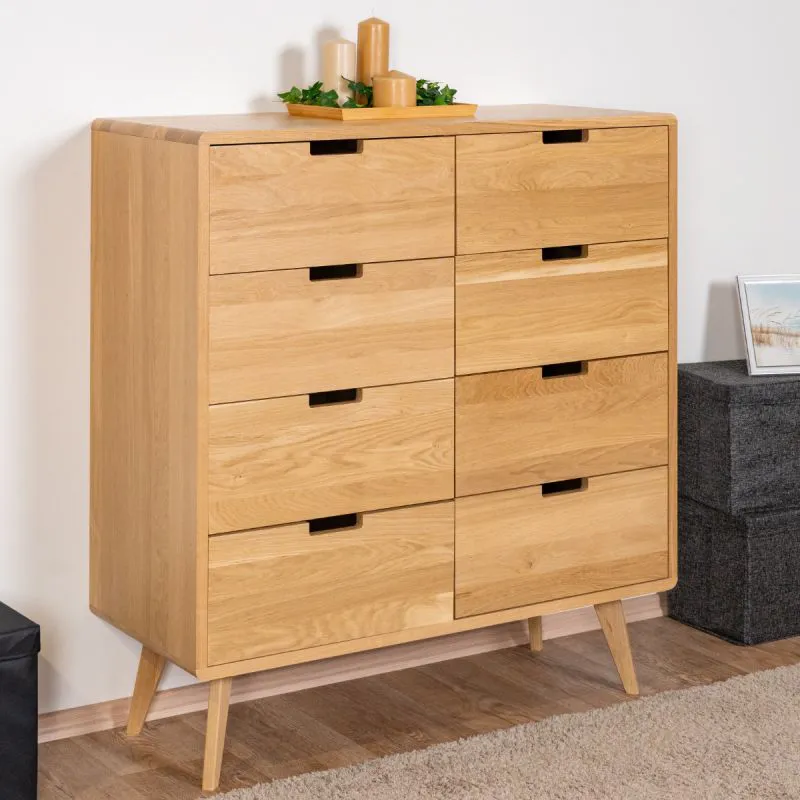 Cassettiera Aurornis 36 in rovere massiccio naturale | 8 cassetti | 104 x 96 x 40 cm