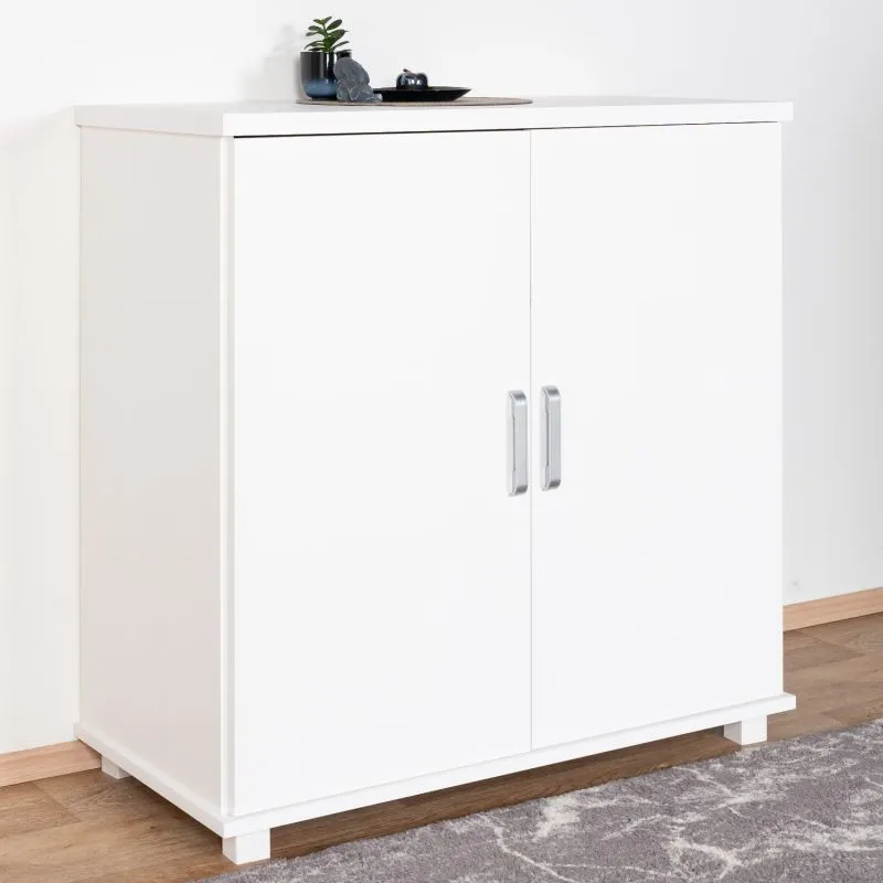 Cassettiera moderna in pino massiccio bianco Columba 05 | 101 x 100 x 50 cm | 3 scomparti spaziosi, 2 ante, robusta