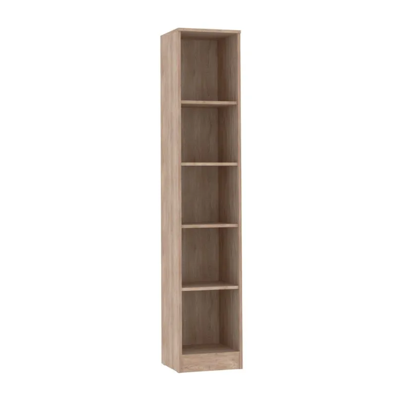 Scaffale salvaspazio "Fafe" 07 | Cashmere e rovere Cremona | 4 ripiani in legno, 5 scomparti | 185 x 36 x 34 cm