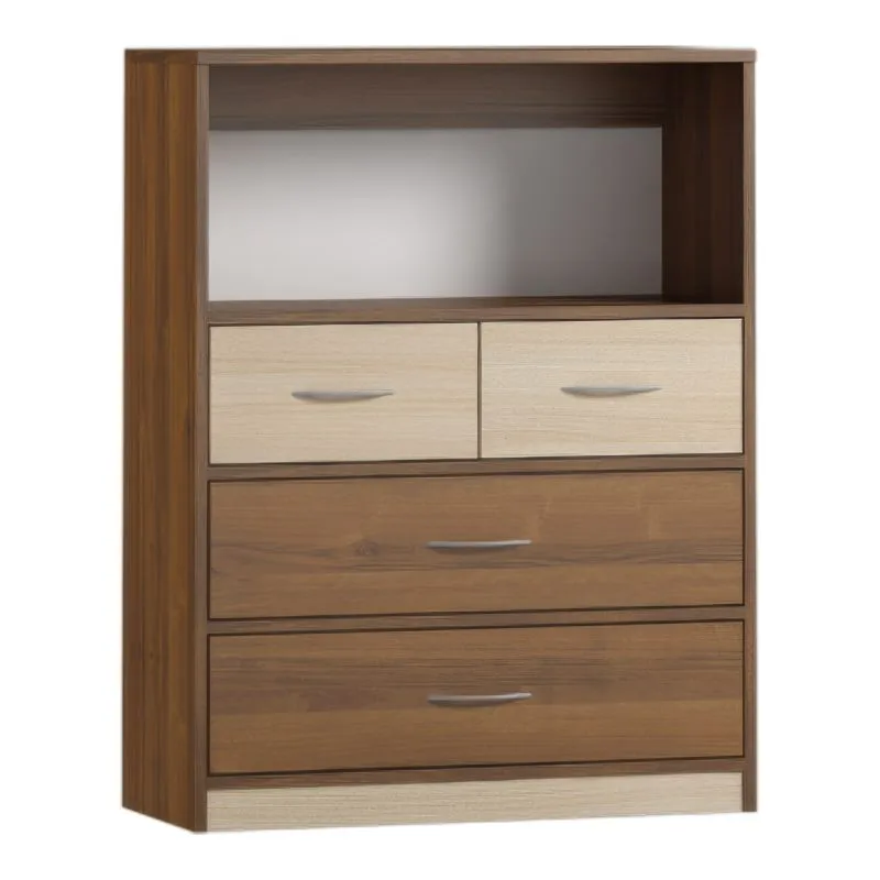 Cassettiera 4 cassetti noce/acero | 110 x 85 x 37 cm | Design moderno e pratico