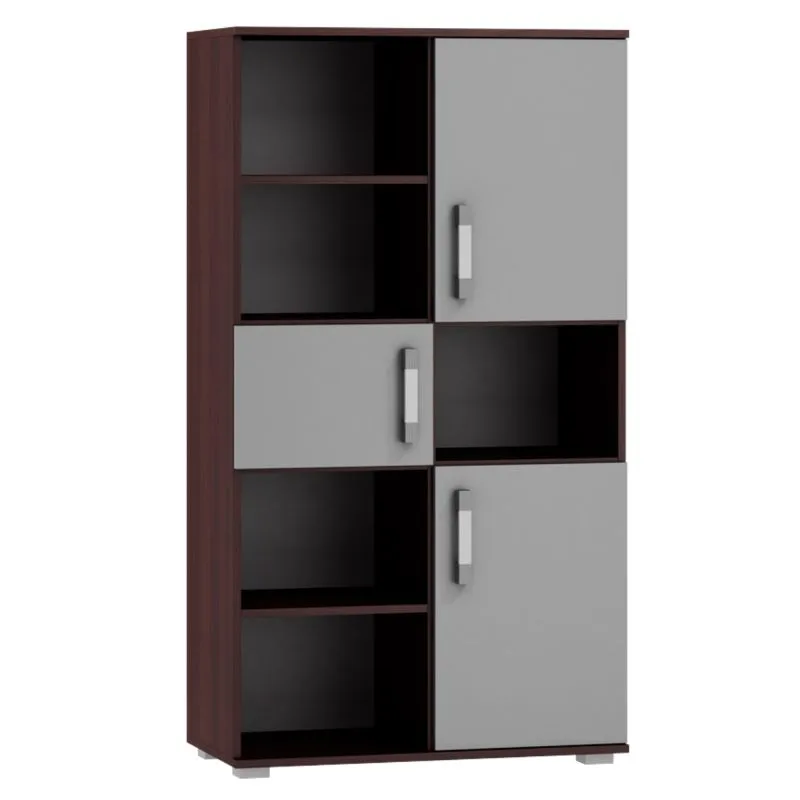 Scaffale Tabubil 19 | Wengé / Grigio | 145 x 80 x 41 cm | Stile moderno e praticità