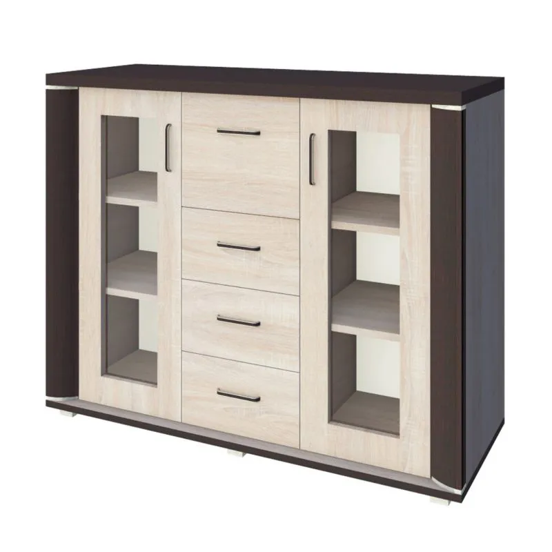 Vetrina Aitape 43 | Rovere Sonoma scuro e chiaro | 105 x 135 x 40 cm | Design moderno salotto