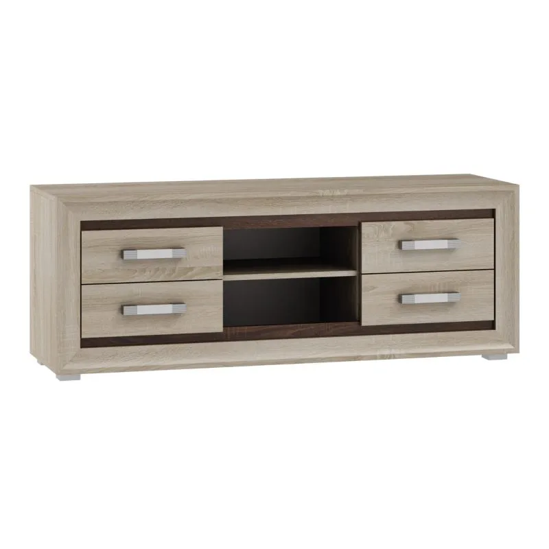 Mobile porta TV Kundiawa 02 | Rovere Sonoma chiaro e scuro | 50 x 140 x 40 cm | 4 cassetti