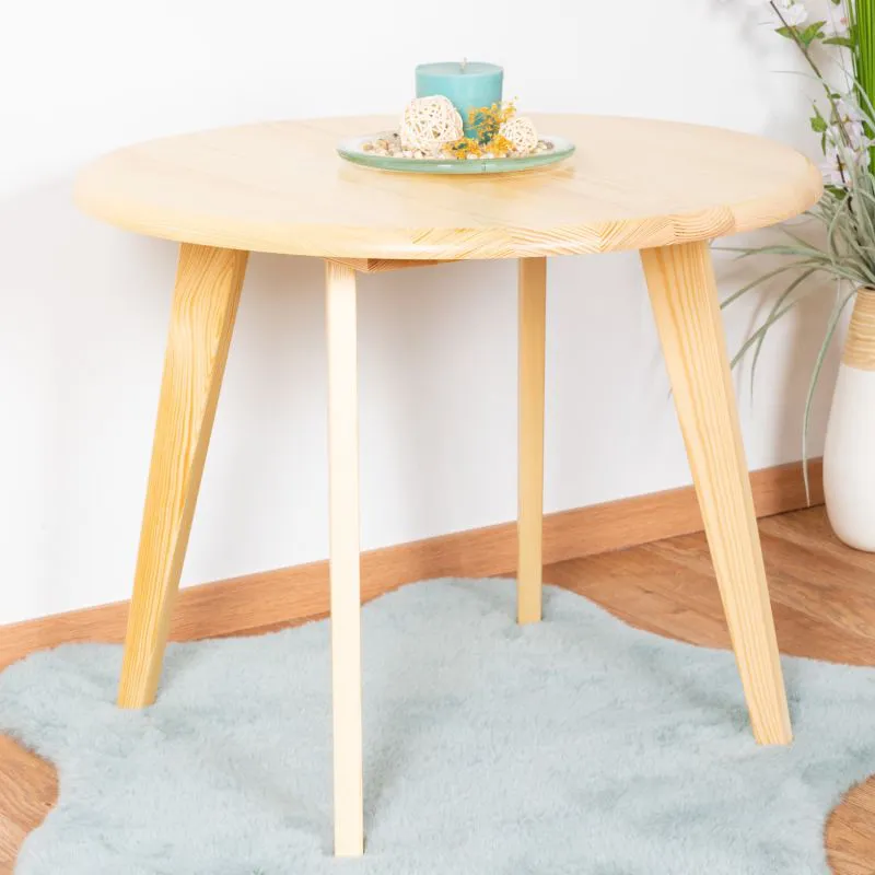 Tavolino rotondo Aurornis 78 in pino massiccio naturale | Design moderno | 60 x 60 x 50 cm