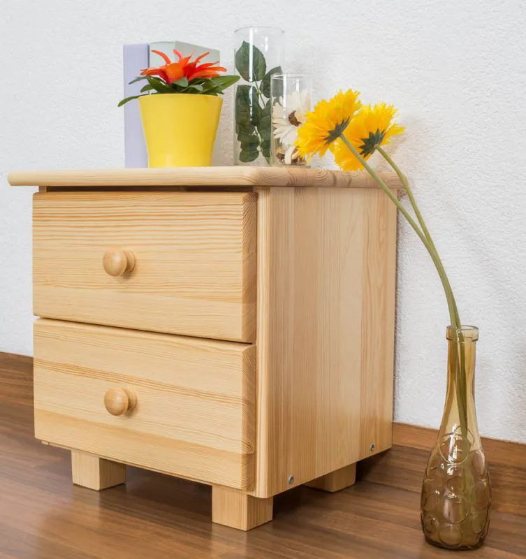 Comodino in pino massello naturale 002 | 2 cassetti capienti | 43x43x33 cm | Design moderno e robusto