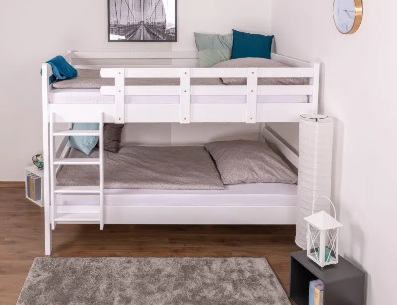 Letto a castello "Easy Premium Line" K24/n in faggio massello laccato bianco - 120 x 200 cm, divisibile