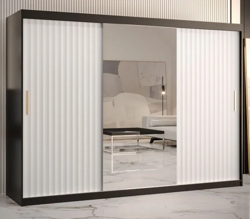 Armadio grande 10 scomparti Balmenhorn 95 | nero opaco e bianco opaco | anta a specchio | 200 x 250 x 62 cm