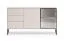 Madia "Arkansas" 02, color cashmere, 1 anta in vetro con struttura in alluminio, 3 cassetti, 4 scomparti, illuminazione a LED, funzione "push-to-open", 160 x 40 x 86 cm